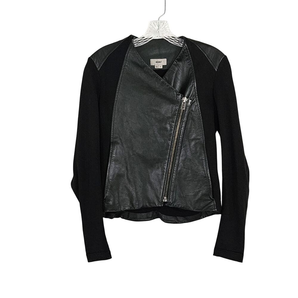 Helmut Lang Leather Geometric Paneled Moto Jacket Black Sz P (XSP)